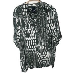 Lefties Man Relaxed Fit Viscose Green Beige Button Down‎ Shirt w Camp Collar XXL